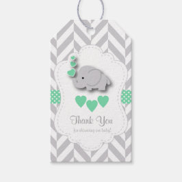 Groene, witte grijze olifant Baby shower dank u Cadeaulabel