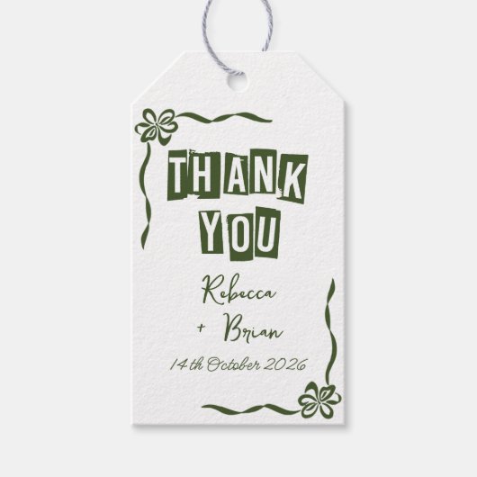 Groene & Witte Hand Getrokken Boog Huwelijk Cadeaulabel (Voorkant)