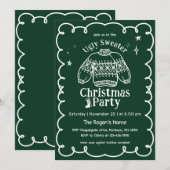 Groene & Witte Hand Getrokken Lelijke Trui Kerstmi Kaart (Voorkant / Achterkant)