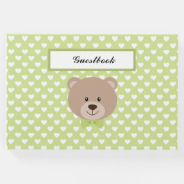 GROENE & WITTE HARTEN MET TEDDYBEER GASTENBOEK