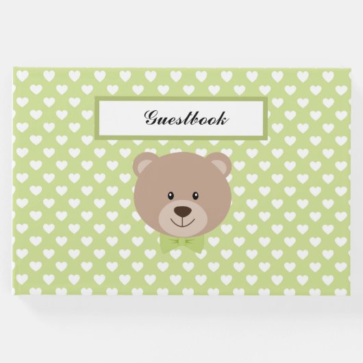 GROENE & WITTE HARTEN MET TEDDYBEER GASTENBOEK (Voorkant)
