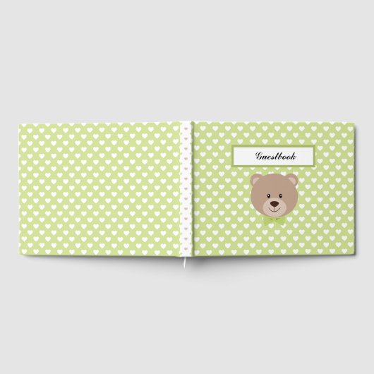 GROENE & WITTE HARTEN MET TEDDYBEER GASTENBOEK (Volledig)