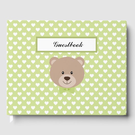 GROENE & WITTE HARTEN MET TEDDYBEER GASTENBOEK (Voorkant)