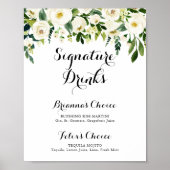 Groene witte herfst bloemige handtekening drankjes poster (Voorkant)