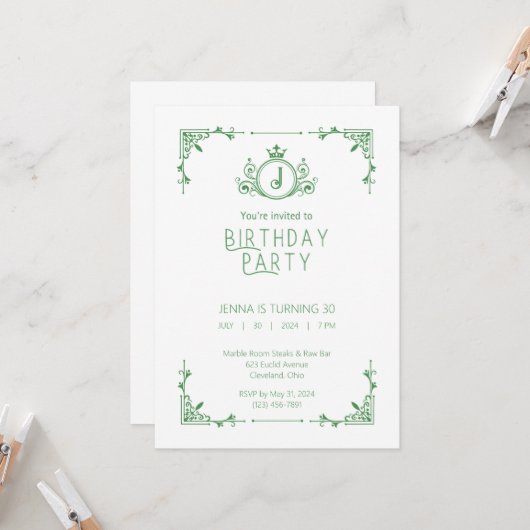 Groene & Witte Herfst Verjaardagsuitnodiging 2 Kaart (Voorkant / Achterkant in situ)