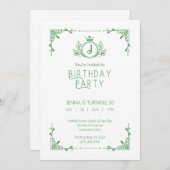 Groene & Witte Herfst Verjaardagsuitnodiging 2 Kaart (Voorkant / Achterkant)