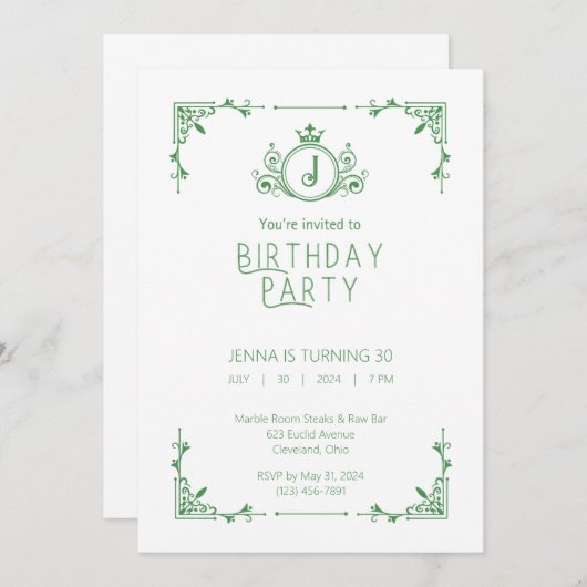 Groene & Witte Herfst Verjaardagsuitnodiging 2 Kaart (Voorkant / Achterkant)