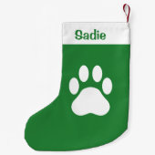 Groene & Witte Hondenpoot Silhouet Met Aangepaste Kleine Kerstsok (Achterkant)
