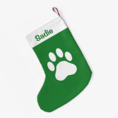 Groene & Witte Hondenpoot Silhouet Met Aangepaste Kleine Kerstsok (Achterkant (Hangend))