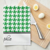 Groene & Witte Houndstooth Gepersonaliseerd Theedoek (Quarter Fold)