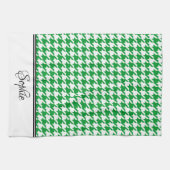Groene & Witte Houndstooth Gepersonaliseerd Theedoek (Horizontaal)