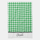 Groene & Witte Houndstooth Gepersonaliseerd Theedoek (Verticaal)