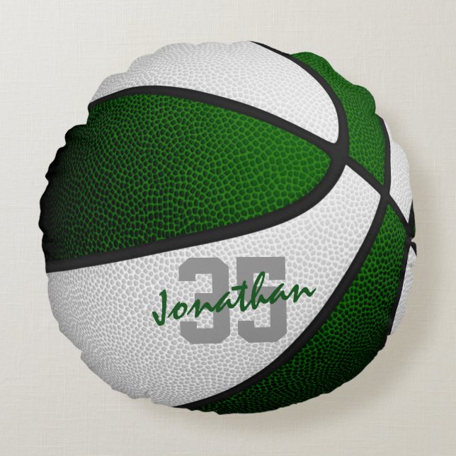 Groene witte jongens meisjes team kleuren basketba rond kussen (Voorkant)