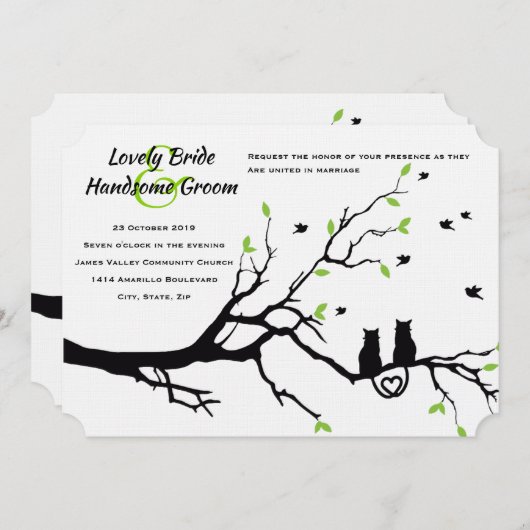 Groene Witte Kat Liefhebbers bruiloft uitnodiging (Voorkant / Achterkant)