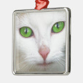 Groene witte kat metalen ornament (Links)