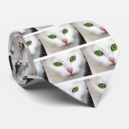 Groene witte kat stropdas (Opgerold)