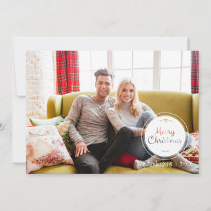 Groene & Witte Kerst Ornamente Vakantie Fotokaart Feestdagenkaart
