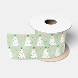 Groene Witte Kerstbomen Watercolor Patroon Satijnen Lint