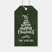 Groene & Witte Kerstboom Lettering Vakantie Cadeaulabel (Voorkant)