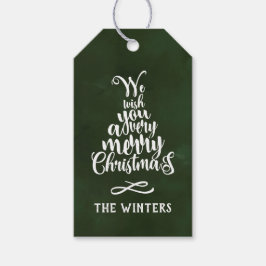 Groene & Witte Kerstboom Lettering Vakantie Cadeaulabel