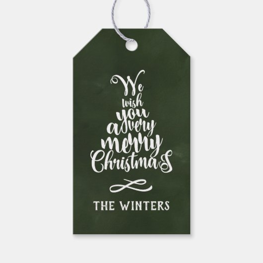 Groene & Witte Kerstboom Lettering Vakantie Cadeaulabel (Voorkant)