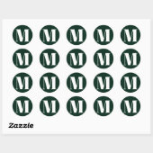 Groene witte klas van het monogram initiaal aanpas ronde sticker (Vel)