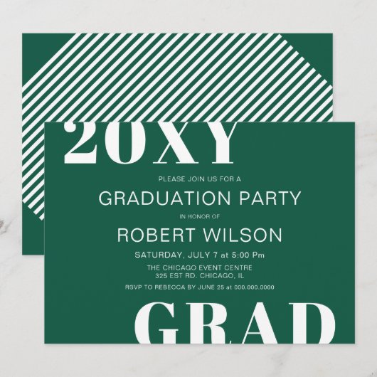 Groene Witte Klettertypografie Afstudeerfeest Kaart (Voorkant / Achterkant)