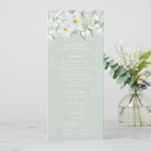 Groene witte lente bloemen plat 4 gangen Pasen Menu (Staand voorkant)