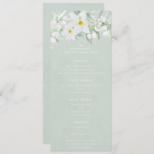 Groene witte lente bloemen plat 4 gangen Pasen Menu (Voorkant / Achterkant)