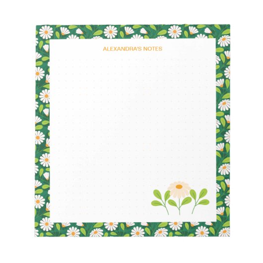 Groene & Witte Lente Madeliefjes & Klimplant Perso Notitieblok (Voorkant)