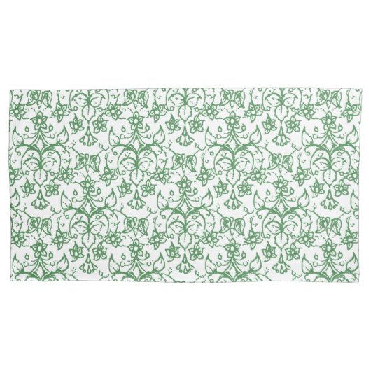 Groene witte maagdenpalmen Bloemenkantachtig patro Kussensloop (Voorkant-Links)