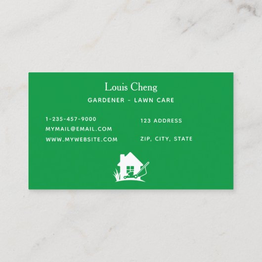 Groene witte maaier voor graszorg visitekaartje (Achterkant)