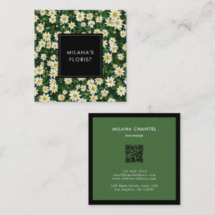 Groene Witte Madelief Modern Boho Bloem Bloemist Vierkante Visitekaartje