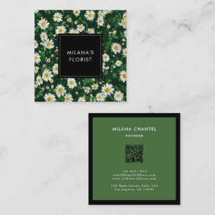 Groene Witte Madelief Modern Boho Bloem Bloemist Vierkante Visitekaartje