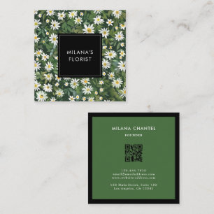 Groene Witte Madelief Modern Boho Bloem Bloemist Vierkante Visitekaartje