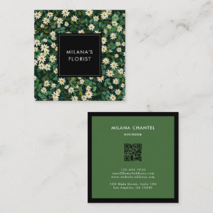 Groene Witte Madelief Modern Boho Bloem Bloemist Vierkante Visitekaartje