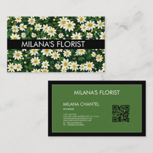 Groene Witte Madelief Modern Boho Bloem Bloemist  Visitekaartje