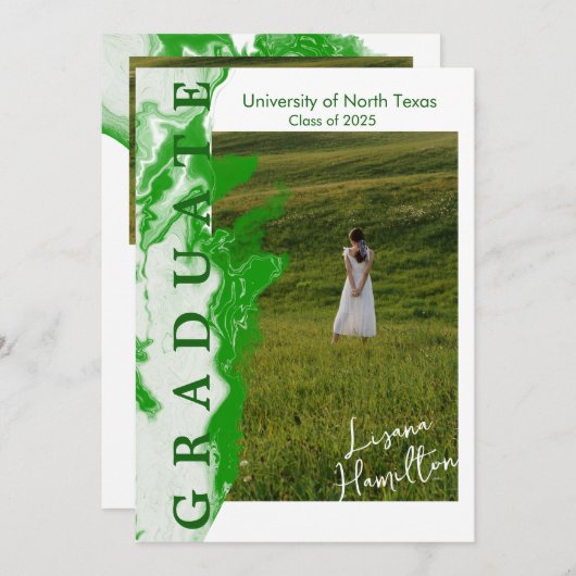 Groene Witte Marmeren Diploma Uitnodigingskaart Kaart (Voorkant / Achterkant)