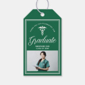 Groene witte medische school foto afstudeerfeest cadeaulabel (Voorkant)