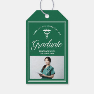 Groene witte medische school foto afstudeerfeest cadeaulabel