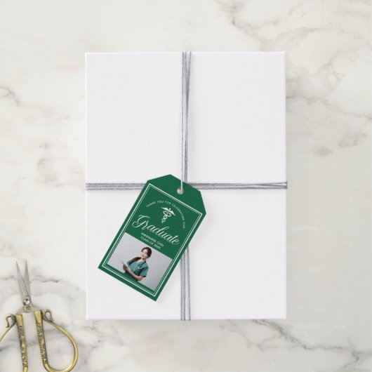 Groene witte medische school foto afstudeerfeest cadeaulabel (Met Touw)
