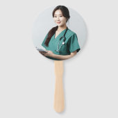 Groene witte medische school foto afstudeerfeest handwaaier (Achterkant)