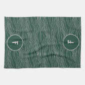 Groene witte, met de hand getrokken golvende monog theedoek (Horizontaal)