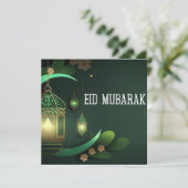 Groene witte minimale Eid Mubarak-Kaart Feestdagenkaart (Staand voorkant)