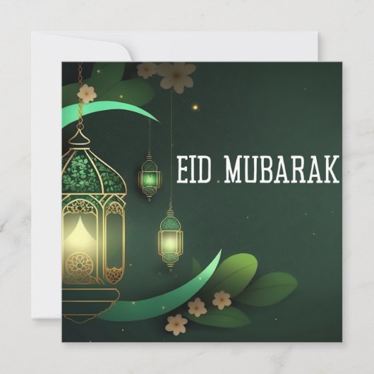 Groene witte minimale Eid Mubarak-Kaart Feestdagenkaart (Voorkant)