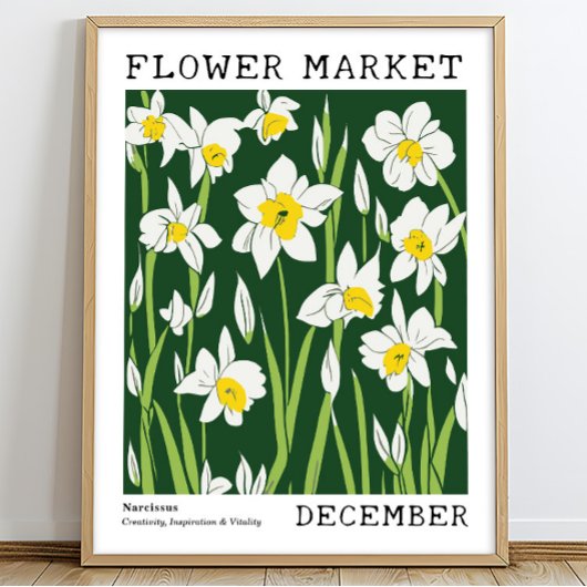 Groene Witte Narcissus December Geboorte Bloem Mar Poster