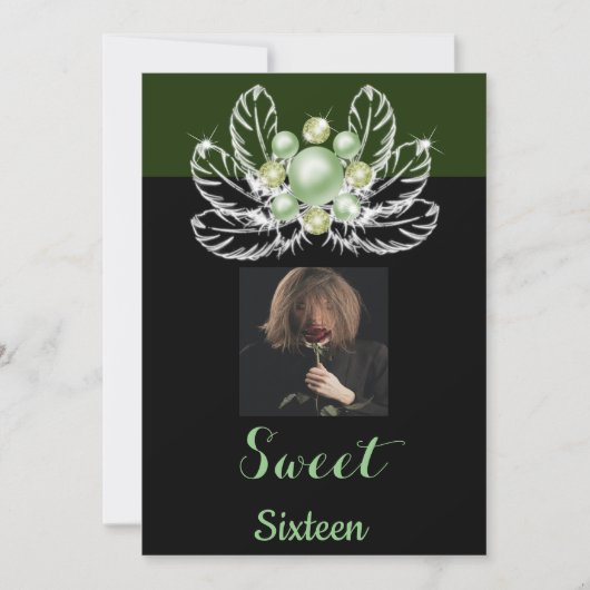 Groene & Witte Parel Diamanten Sweet 16 Kaart (Voorkant)