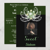 Groene & Witte Parel Diamanten Sweet 16 Kaart (Voorkant / Achterkant)