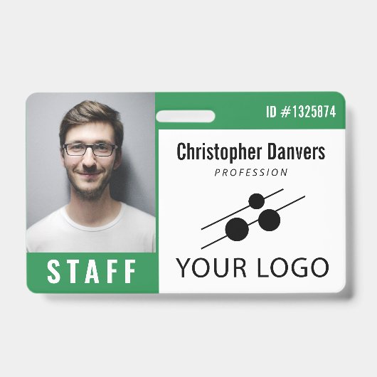 Groene Witte Personeels-ID-foto & Groot Logo Badge (Voorzijde)
