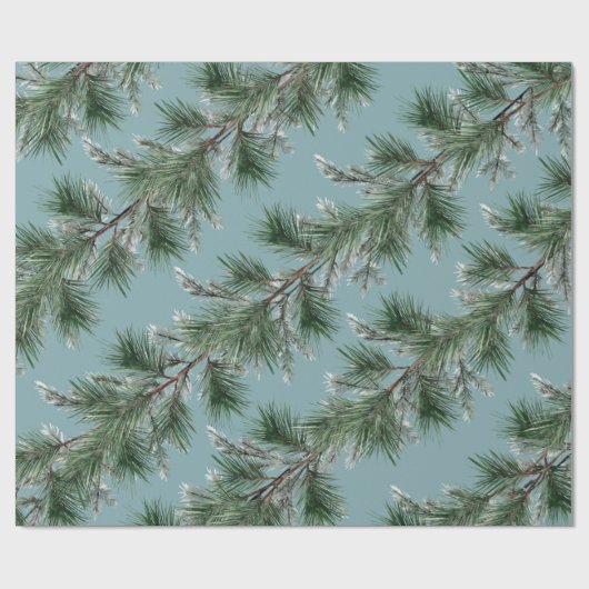 Groene Witte Pine Zilveren Spar Garlands Blauw Cadeaupapier (Vlak)